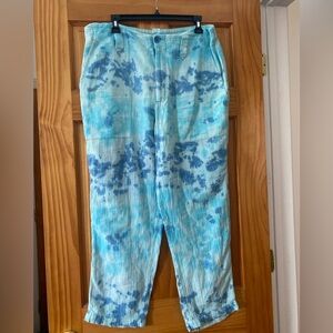 SACK'S Tie Dye Cotton Gauze Pants Blue Boho Beach Lounge Relaxed Fit